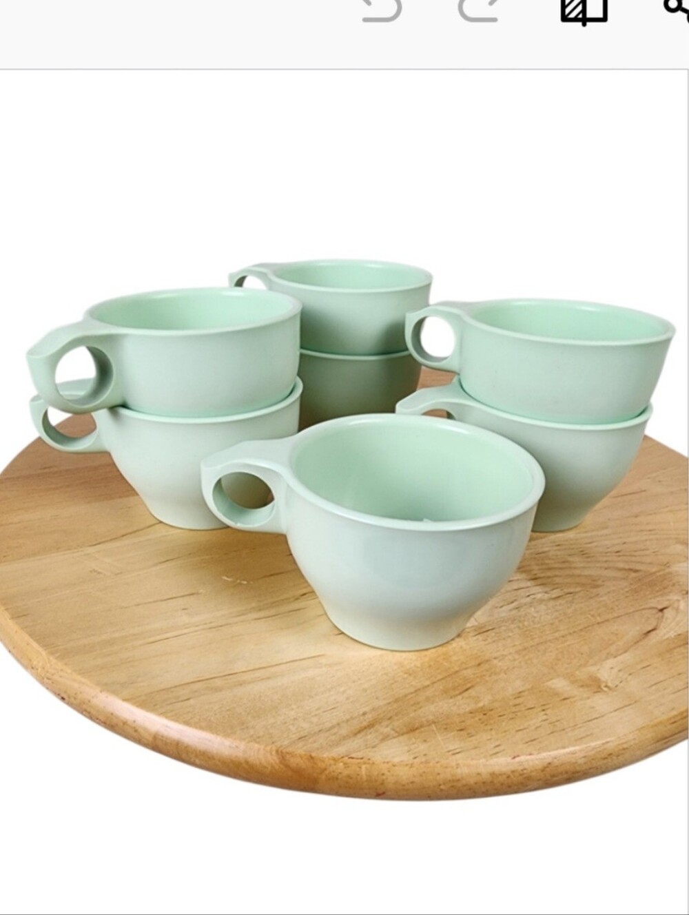 Vintage MCM Melamine Coffee Cups Retro 50s Diner Set of 7 Mint Green